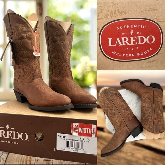 LAREDO Distressed Western Cowboy Boots Leather R Toe Size 8.5 - Picture 1 of 16